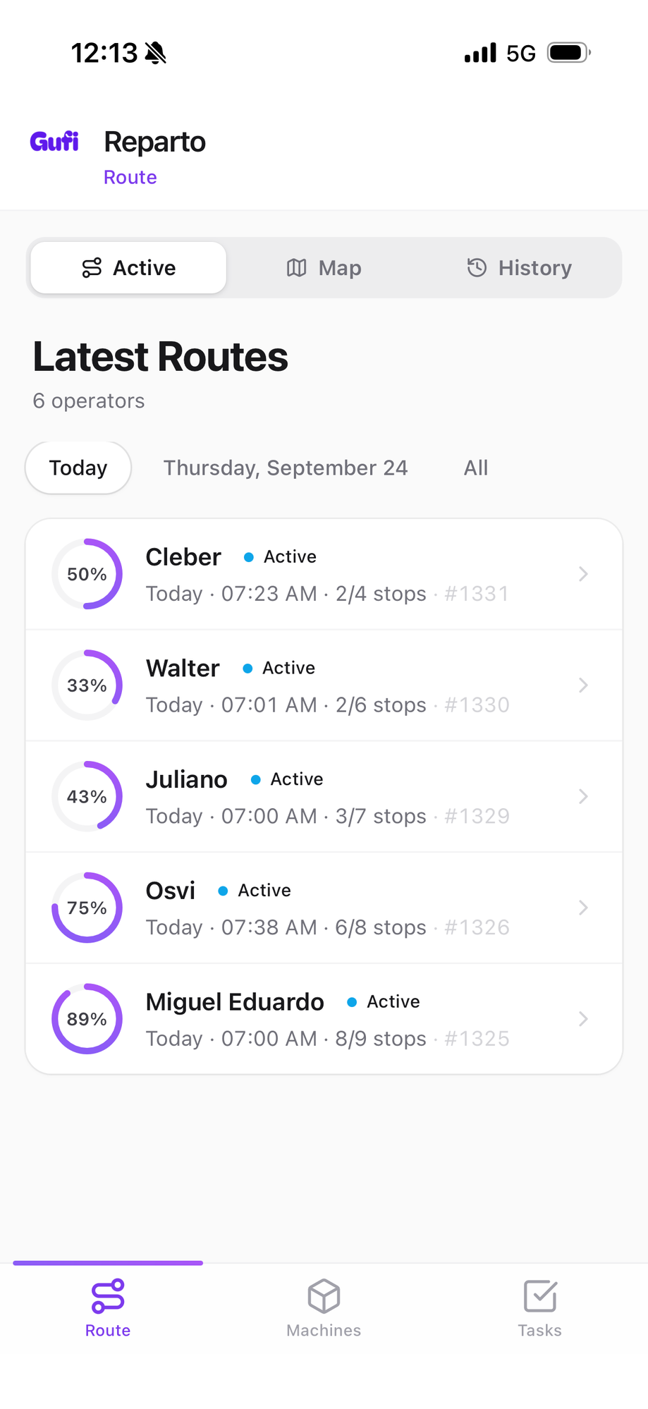 Live routes & operators