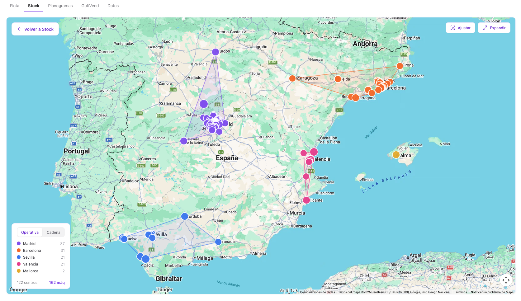 Routes and warehouses, optimized on the map